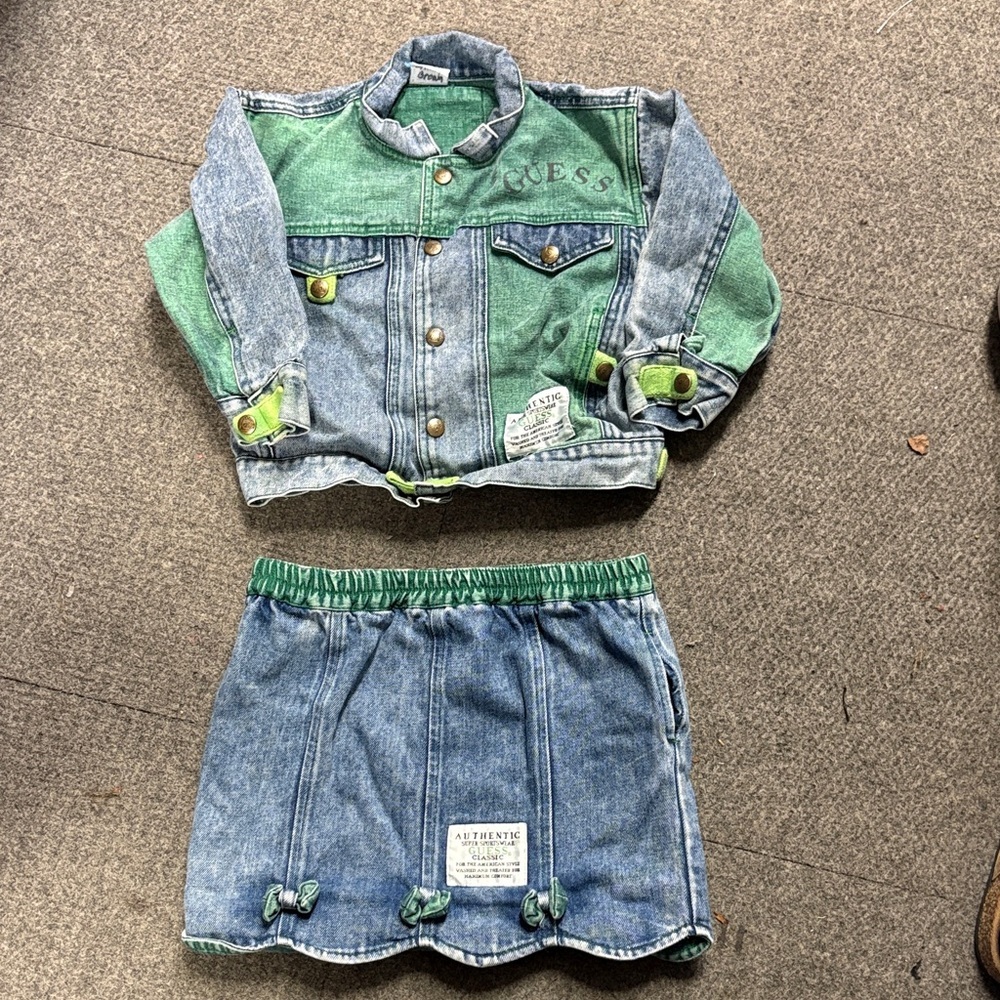 Vintage Guess Kids Denim Jacket and Skirt Set
